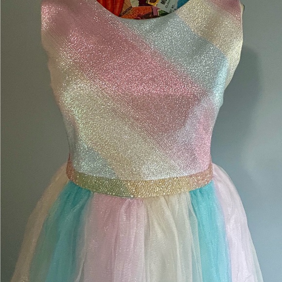 Bonnie Jean Girls Shimmering Pastel Rainbow Sleeveless Dress - Picture 12 of 12
